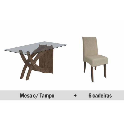 Conjunto Mesa Jantar Cimol- Base Flávia Tampo 180cm+6 Cadeiras Beatriz- Marrocos- - Sued Bege