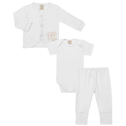 Conjunto Pagão para Bebê Branco: Casaquinho + Body Curto + Calça - Pingo Lelê