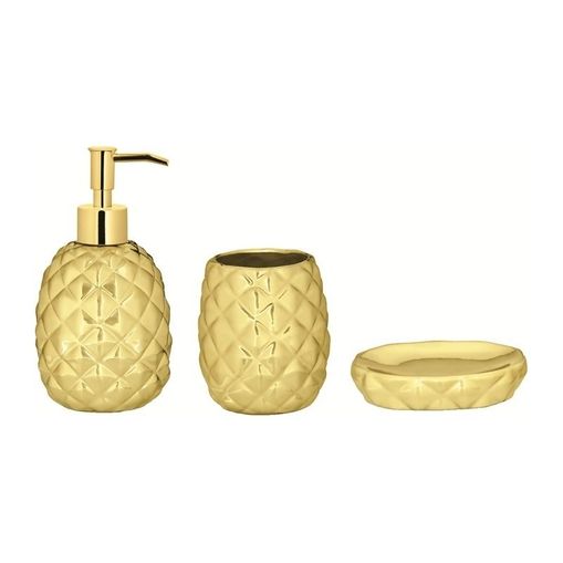 Conjunto para Banheiro 3 Peças em Cerâmica Dourado 7785 Mart