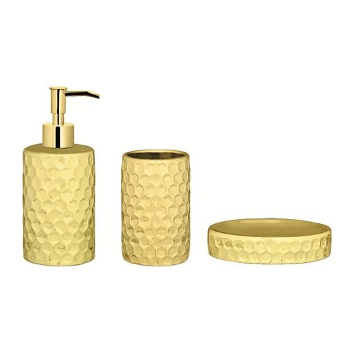 Conjunto para Banheiro 3 Peças em Cerâmica Dourado 7787 Mart