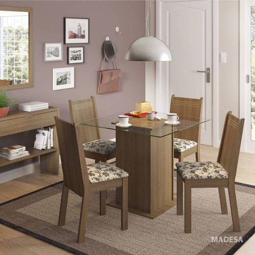 Conjunto para Sala de Jantar Mesa com 4 Cadeiras Lucy Madesa Rustic/Bege/Marrom
