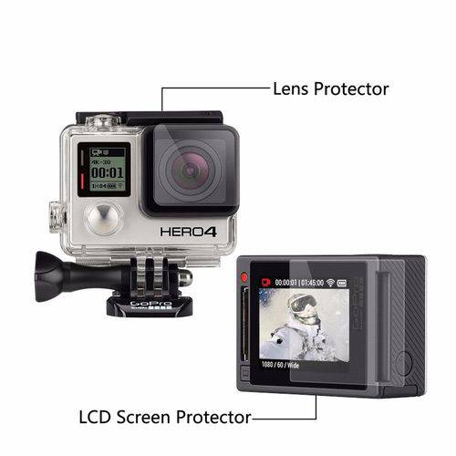 Conjunto Película de Proteção Tela LCD e Caixa Estanque para Câmera Hero 4 Silver