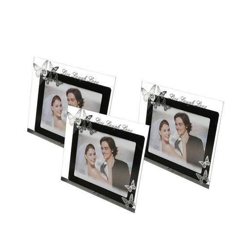 Conjunto 3 Porta-retratos Live Laugh Love - 15x20 Cm - em Vidro - Prestige