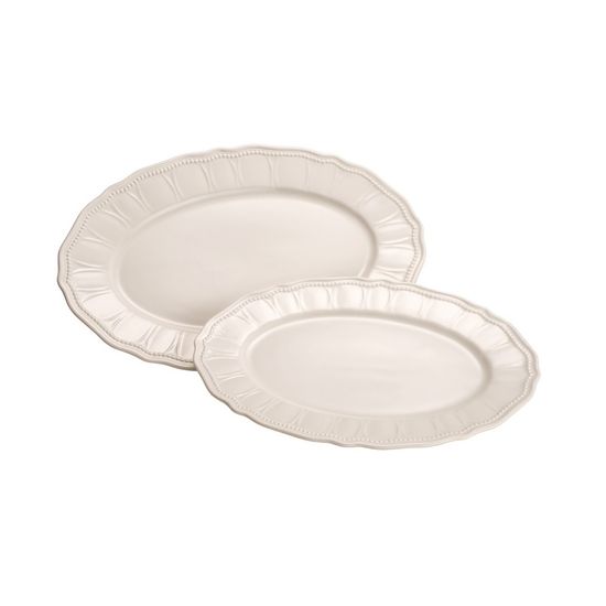 Conjunto 2 Pratos de Porcelana Oval de 30 e 35 Cm Cream