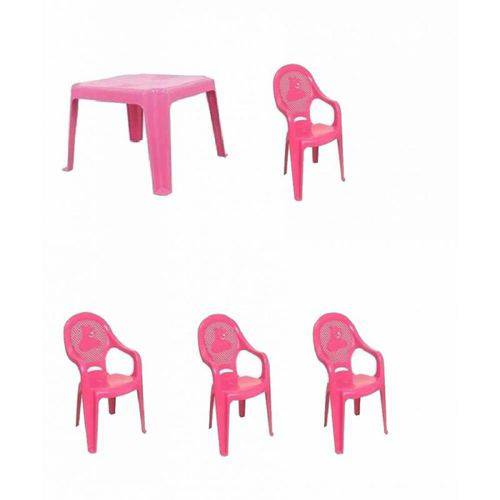 3 Conjunto Rosa Mesa 4 Cadeiras Poltrona Infantil Antares