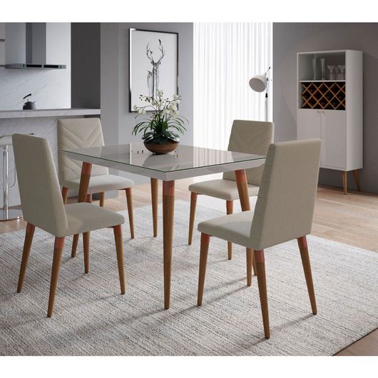 Conjunto Sala de Jantar com Mesa Mesa Off White e 4 Cadeiras Fendi, e Cristaleira Royale