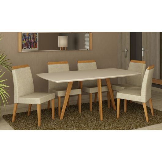 Conjunto Sala de Jantar com Mesa Natural com Branco e 6 Cadeiras Máxima
