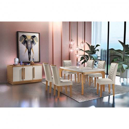 Conjunto Sala de Jantar Londrina 180 C/ 6 Cadeiras MDF/Vidro - Rufato -Móveis Bom de Preço