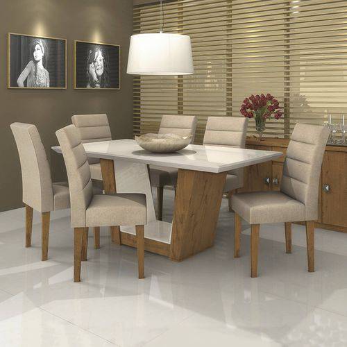Conjunto Sala de Jantar Mesa Tampo MDF Apogeu II 6 Cadeiras Fiorella Móveis Lopas Rovere/Rinzai