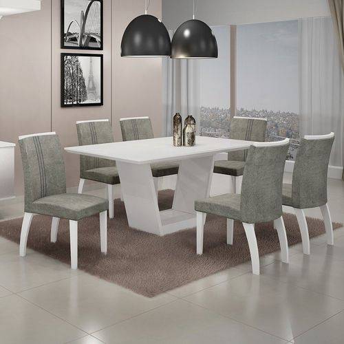 Conjunto Sala de Jantar Mesa Tampo MDF/Vidro 6 Cadeiras África Alemanha Leifer Flex Color