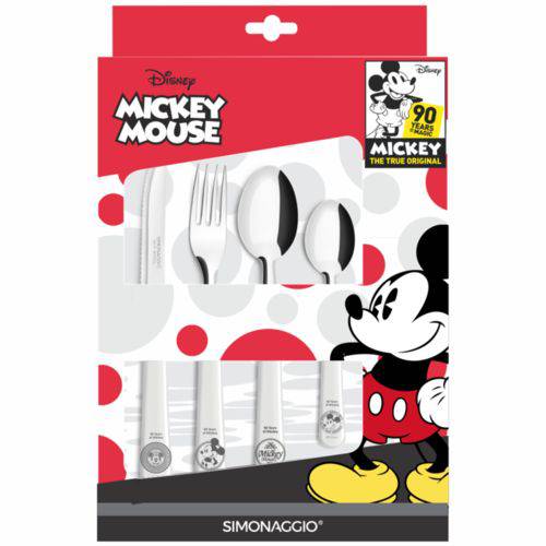 Conjunto Talheres Simonaggio Disney Mickey 90 Anos - Branco - 24 Pçs