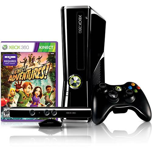 Console Oficial Xbox 250GB + Kinect Sensor + Jogo Kinect Adventures + Controle Sem Fio - Microsoft