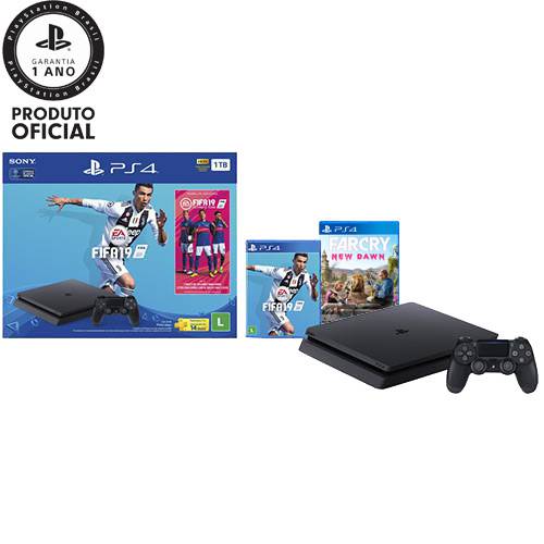 Console PlayStation 4 1TB Bundle com Game Fifa 19 - Sony + Game Far Cry New Dawn - PS4