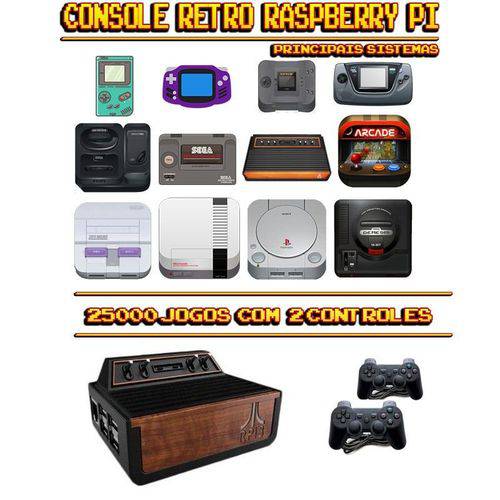 Console Retrô Atari RetroPie 25.000 Jogos + 2 Controles PS3