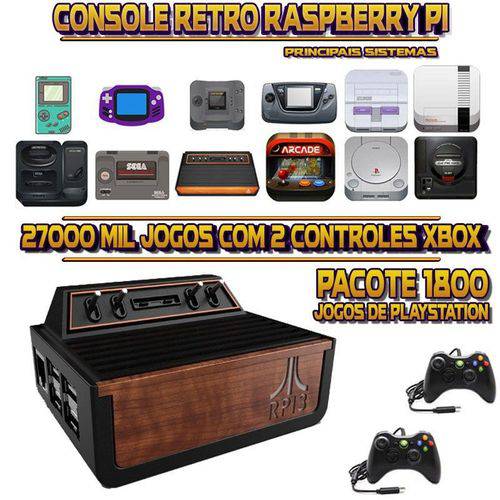 Console Retrô Atari RetroPie 27.000 Jogos (1.800 Jogos para PS1) + 2 Controles XBOX