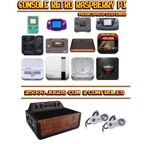 Console Retrô Mini Atari RetroPie 25.000 Jogos + 2 Controles SNES