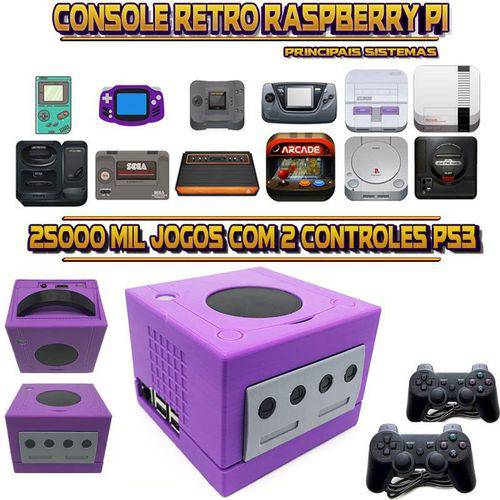 Console Retrô Mini GameCube RetroPie 25.000 Jogos + 2 Controles PS3