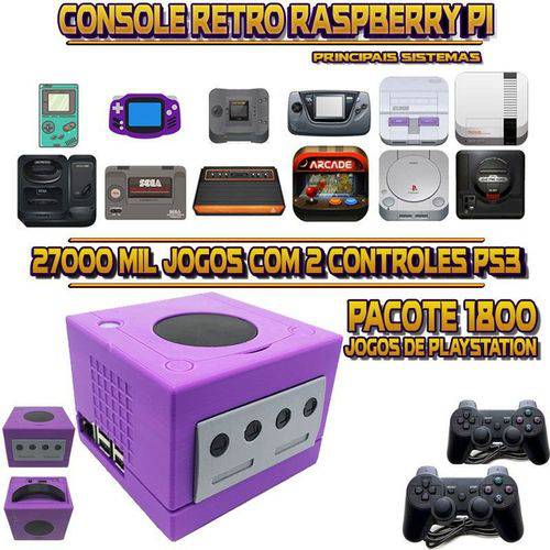 Console Retrô Mini GameCube RetroPie 27.000 Jogos (1.800 Jogos para PS1) + 2 Controles PS3