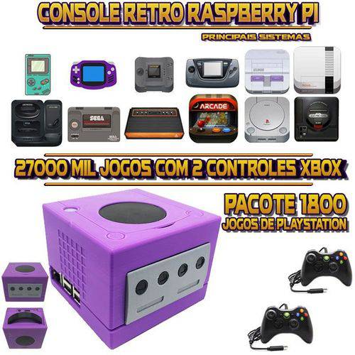 Console Retrô Mini GameCube RetroPie 27.000 Jogos (1.800 Jogos para PS1) + 2 Controles XBOX 360