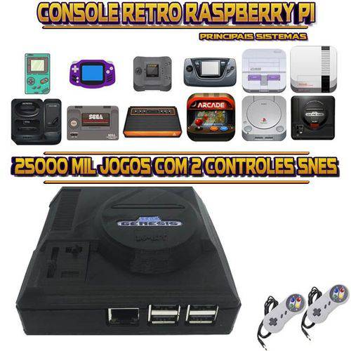 Console Retrô Mini Megadrive Genesis RetroPie 25.000 Jogos + 2 Controles SNES