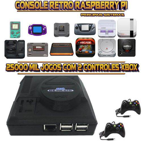 Console Retrô Mini Megadrive Genesis RetroPie 25.000 Jogos + 2 Controles XBOX 360