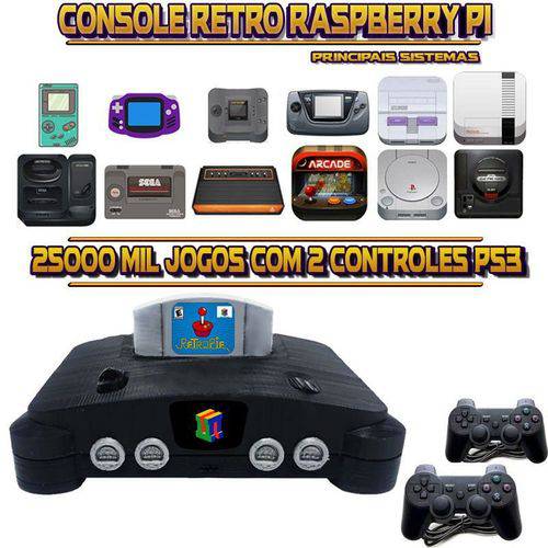 Console Retrô Mini N64 RetroPie 25.000 Jogos + 2 Controles PS3