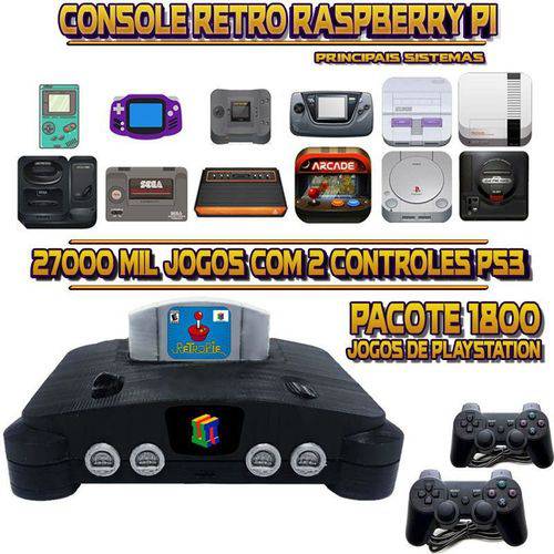 Console Retrô Mini N64 RetroPie 27.000 Jogos (1.800 Jogos para PS1) + 2 Controles PS3