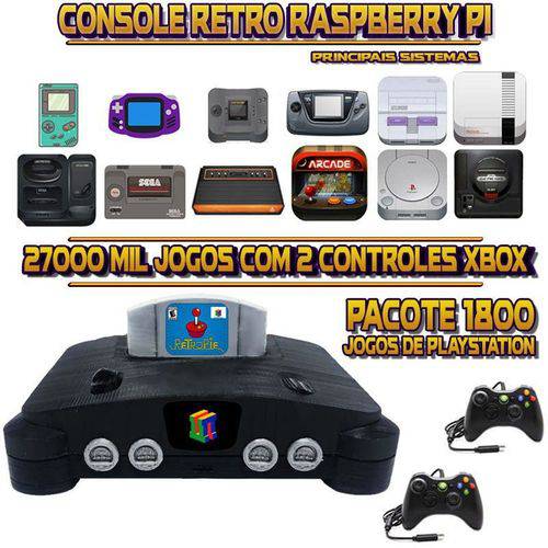 Console Retrô Mini N64 RetroPie 27.000 Jogos (1.800 Jogos para PS1) + 2 Controles XBOX 360