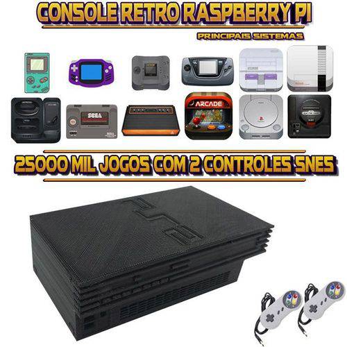 Console Retrô Mini Playstation 2 PS2 RetroPie 25.000 Jogos + 2 Controles Snes