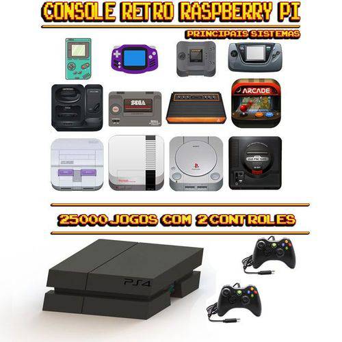 Console Retrô Mini PS4 RetroPie 25.000 Jogos + 2 Controles XBOX 360