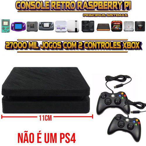 Console Retrô Mini PS4 Slim RetroPie + 25.000 Jogos 2 Controles XBOX 360