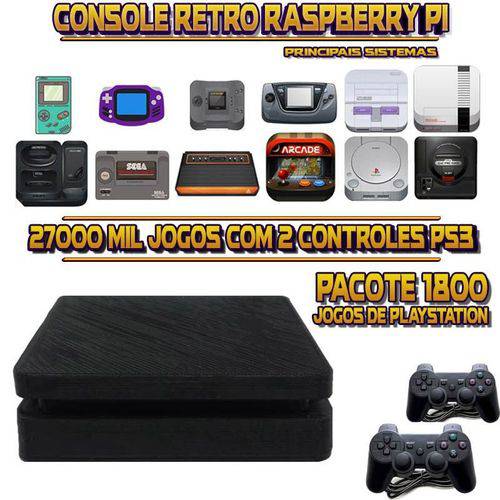 Console Retrô Mini PS4 Slim RetroPie + 27.000 (1.800 Jogos para PS1) Jogos 2 Controles PS3