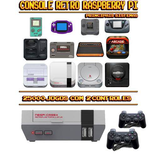 Console Retrô Nespi RetroPie 25.000 Jogos + 2 Controles PS3
