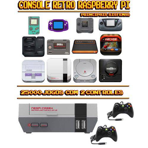 Console Retrô Nespi RetroPie 25.000 Jogos + 2 Controles XBOX 360