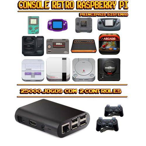 Console Retrô RetroPie 25.000 Jogos + 2 Controles PS3