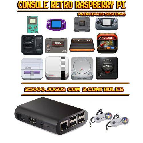 Console Retrô RetroPie 25.000 Jogos + 2 Controles SNES