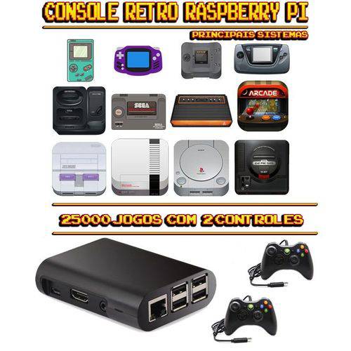 Console Retrô RetroPie 25.000 Jogos + 2 Controles XBOX 360