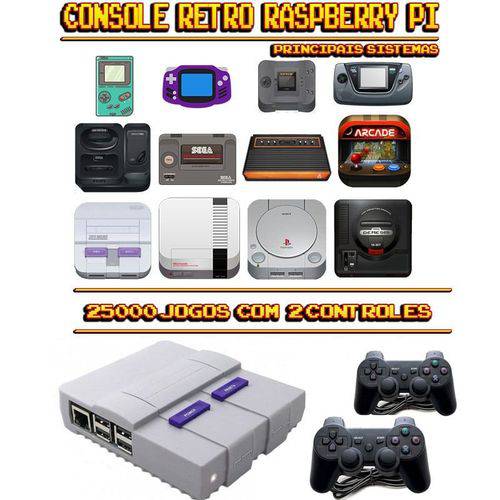 Console Retrô SNES RetroPie 25.000 Jogos + 2 Controles PS3