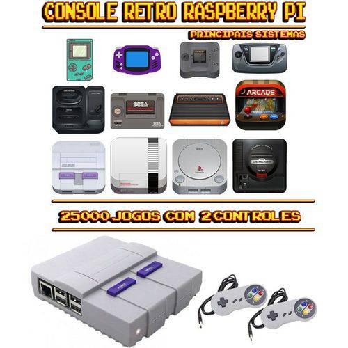 Console Retrô SNES RetroPie 25.000 Jogos + 2 Controles SNES
