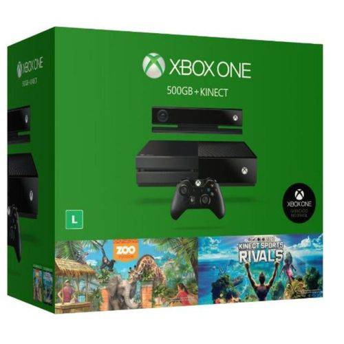 Console Xbox One 500gb + Kinect + Jogos Kinect Sports Rivals, Zoo Tycoon