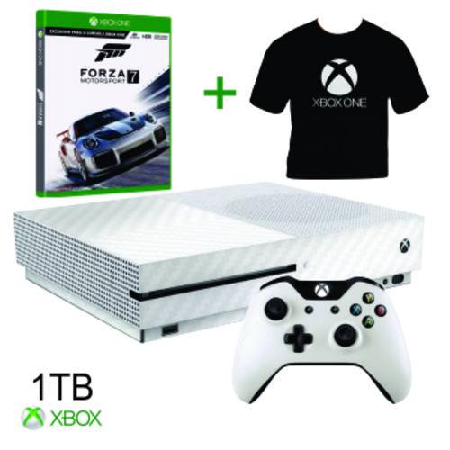 Console Xbox One S 1 Tera Branco Controle Original Microsoft Ultra HDR 4k Jogo Forza Horizon 7 Camiseta Xbox