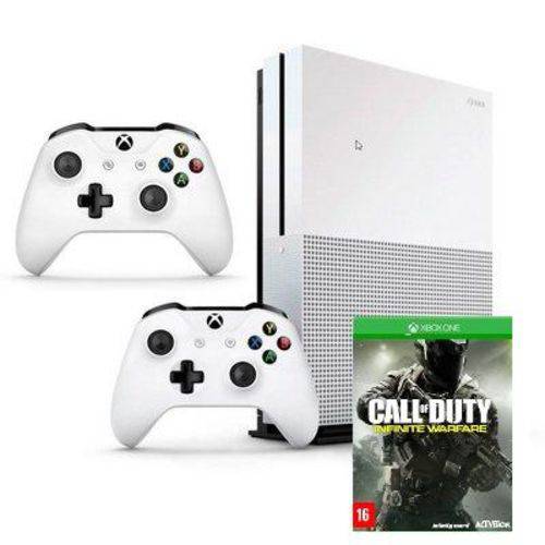 Console Xbox One S 1tb Branco com 2 Controles + Call Of Duty Infinite Warfare - Mídia Física