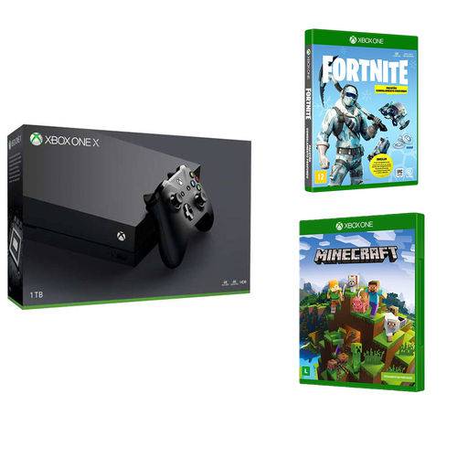 Console Xbox One X 1tb 4k+ Fortnite: Pacotão Congelamento Profundo + Minecraft