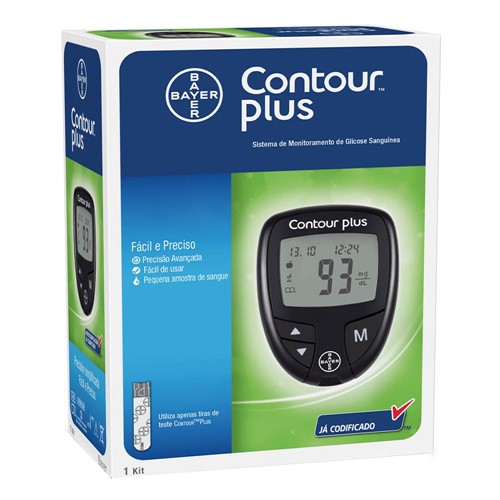 Contour Plus Kit Monitor de Glicemia com 1 Aparelho + 1 Lancetador + 5 Lancetas + 5 Tiras Teste