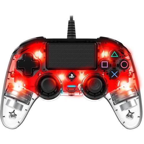 Controle com Fio Compacto PS4 Nacon Transparente Led Vermelho Playstation 4 - Nacon