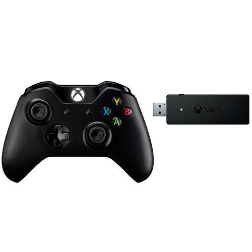 Controle Microsoft P/ Xbox One e Pc + Adaptador Wireless USB Preto