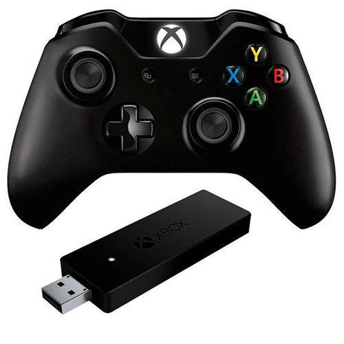 Controle Sem Fio Microsoft 1697 para Xbox One + Adaptador Wireless - Preto