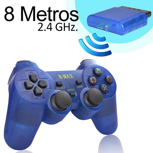 Controle Sem Fio para PS2 Dual Shock Analógico 8 Metros de Alcance - Azul