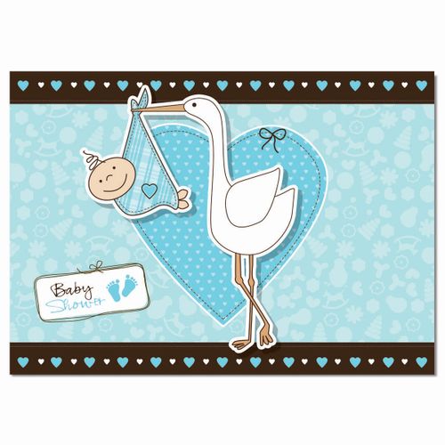 Convite Chá de Bebê Baby Shower Cegonha Azul Festcolor - 8 Unidades 71132