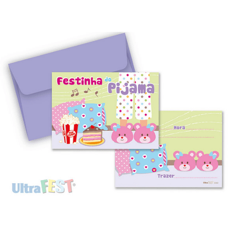 Convite Festinha do Pijama C/ Envelope - 08 Unidades
